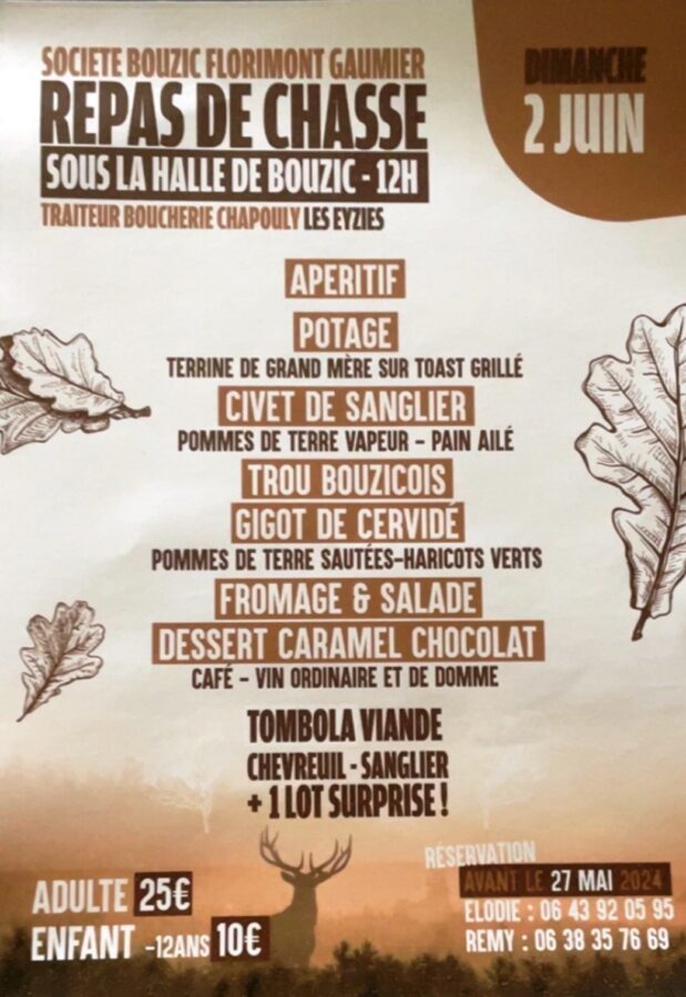 Repas de chasse à Bouzic ce 2 juin 2024