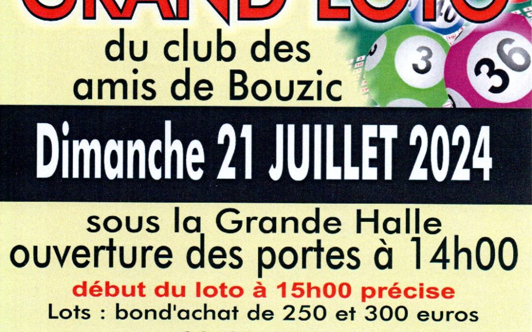 Loto à Bouzic le dimanche 21 juillet à 14 heures